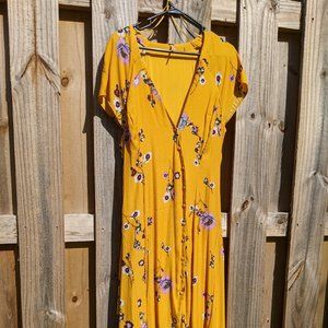 Free People 'Lost In You' Yellow Floral Dress L